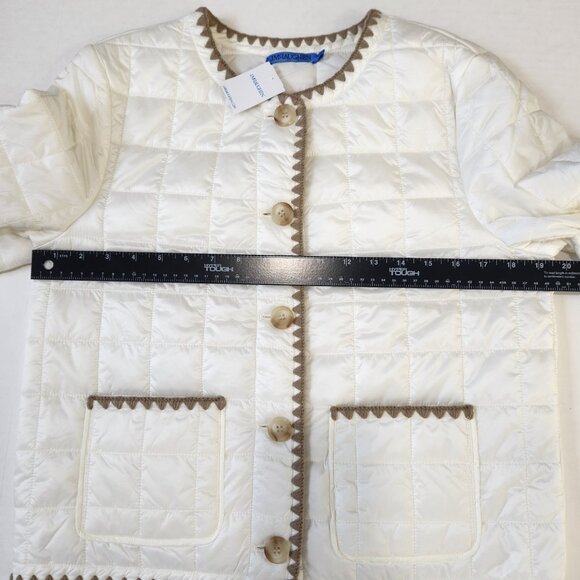 J. McLaughlin NWT Danica Quilted Jacket S Egret White Button Closure Embroidered - Picture 7 of 11
